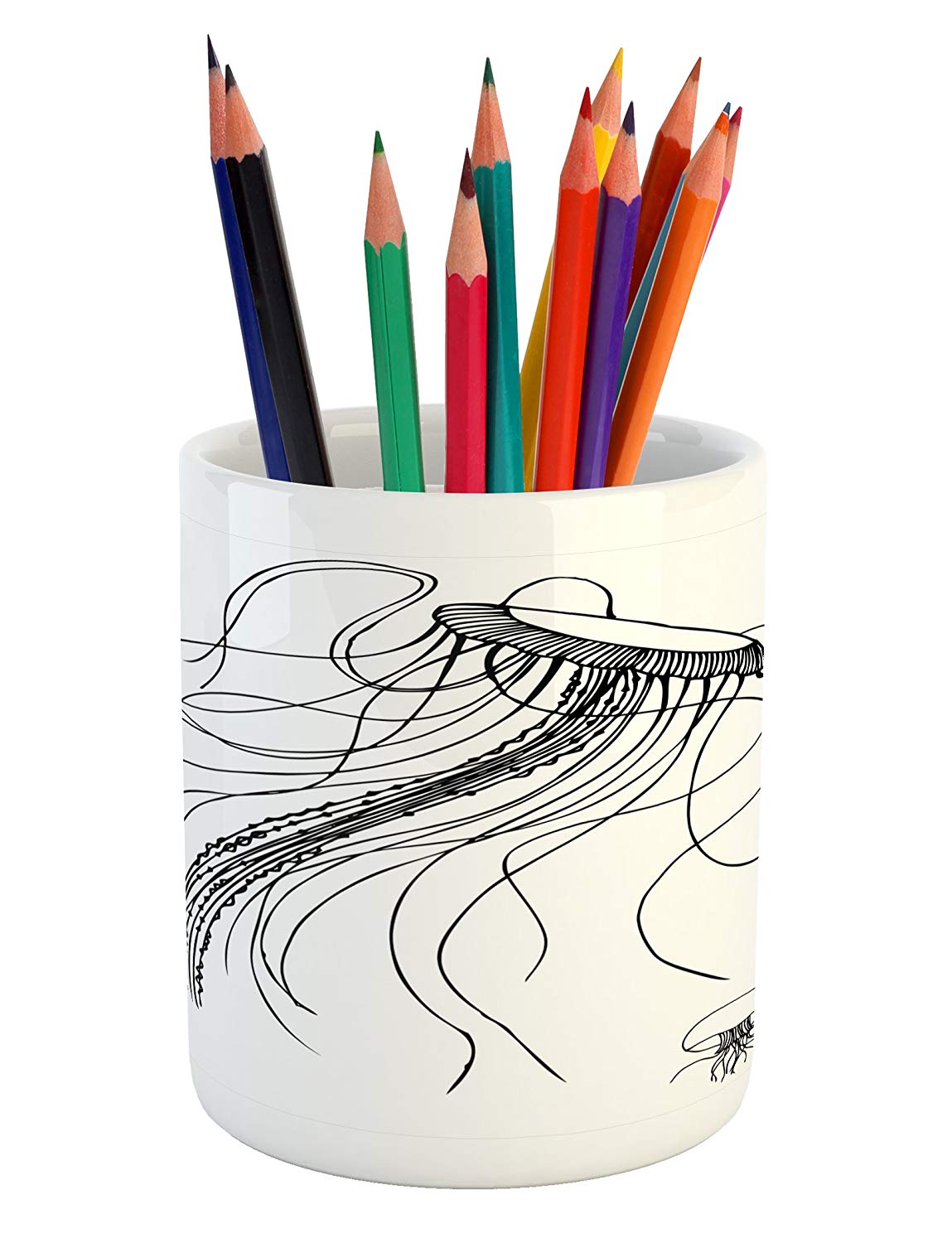 1149x1500 Lunarable Nautical Pencil Pen Holder, Jellyfish Sketch