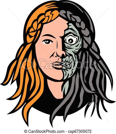 407x470 norse goddess hel head frnt retro mascot icon illustration