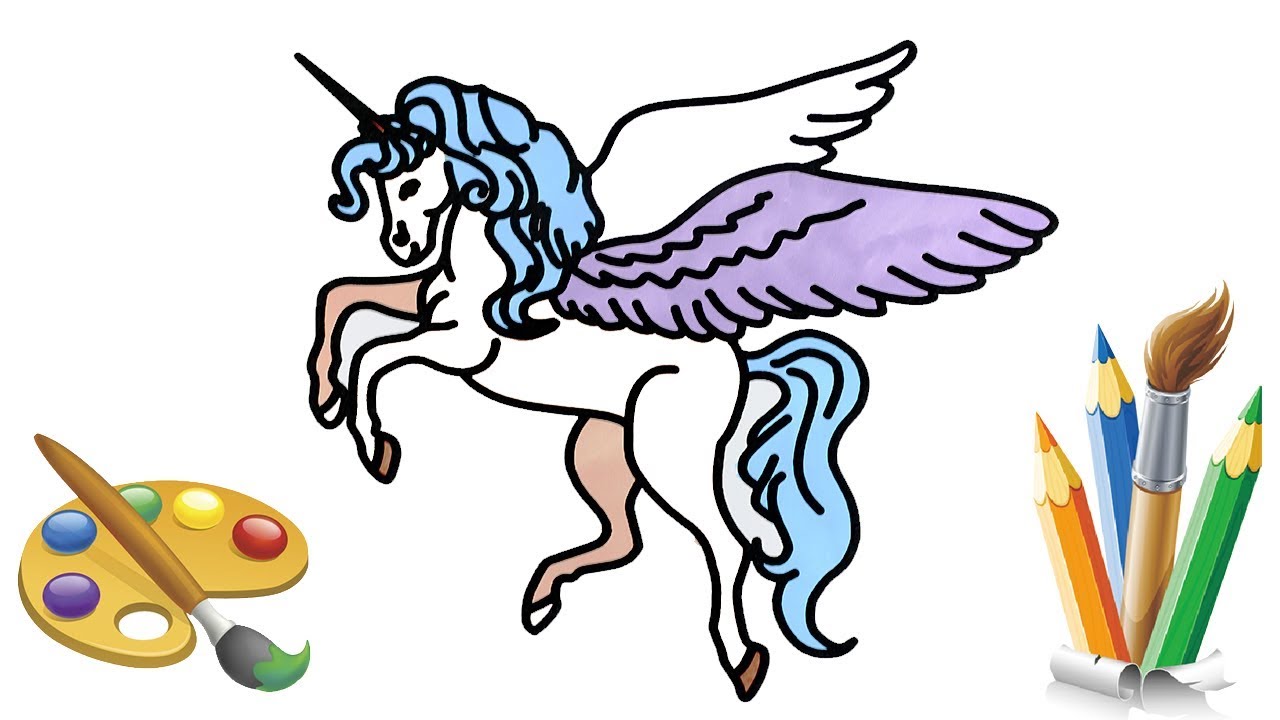 1280x720 How To Draw Unicorn Pegasus Coloring Pages Drawing Videos For Kids