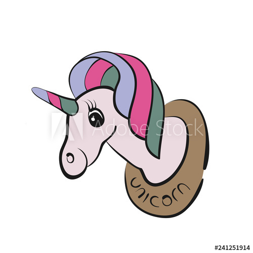 500x500 Vector Cartoon Cute Pink Color Unicorn Head With Smile On The Wall