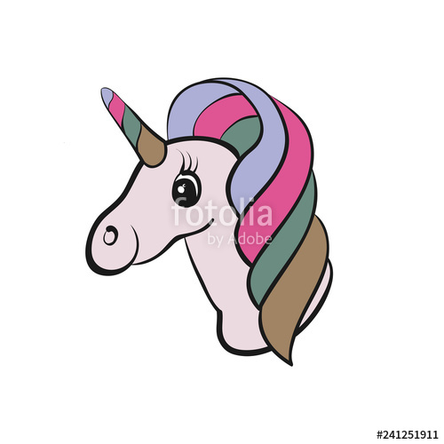 500x500 Vector Cartoon Cute Pink Color Unicorn Head With Smile Shildren