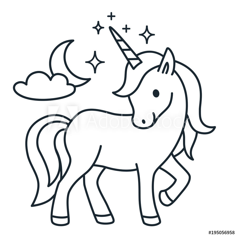 1000x1000 Fotografie, Obraz Cute Unicorn Simple Cartoon Vector Coloring Book