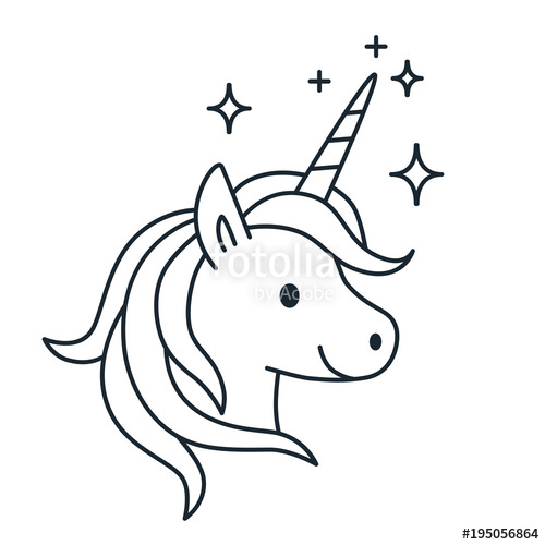 500x500 Simple Cute Magic Unicorn Vector Line Cartoon Illustration