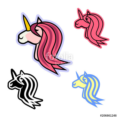 500x500 Simple Flat Vector Cartoon Icon Of A Pink Unicorn Head On White