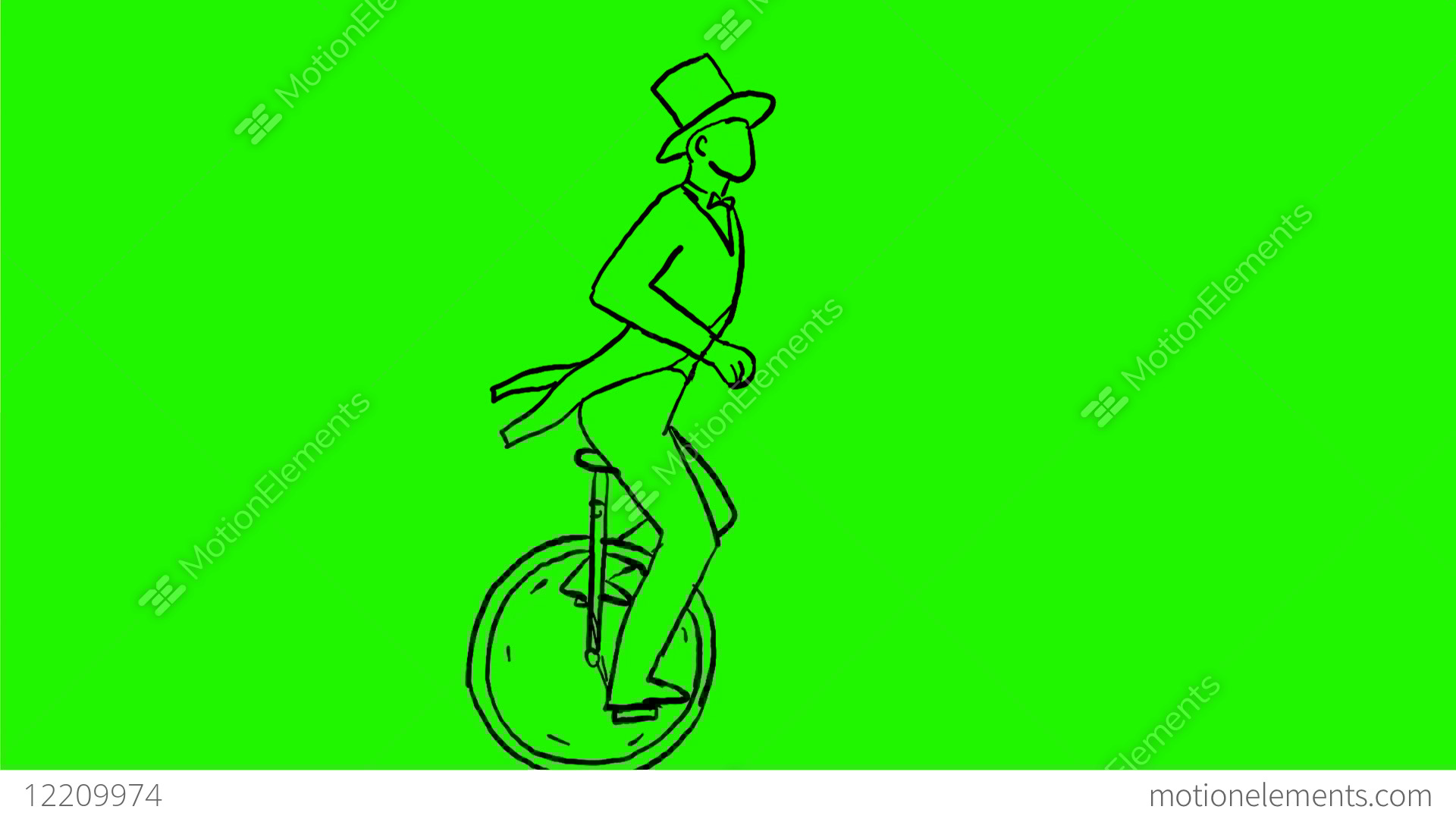 1920x1080 Circus Performer Riding Unicycle Drawing Animation Stock