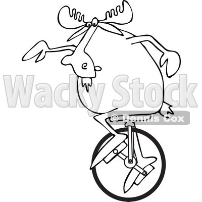 400x400 Clipart Of An Outlined Moose On A Unicycle