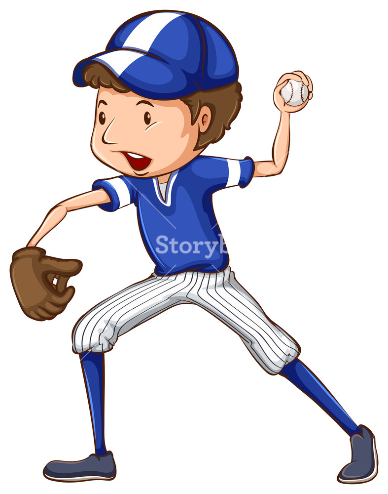 787x1000 Illustration Of A Simple Drawing Of A Baseball Player In Blue