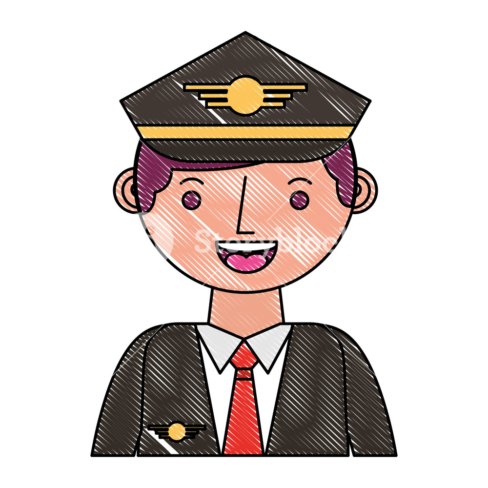 1000x1000 Commercial Airplane Pilot In Uniform Portrait Vector Illustration