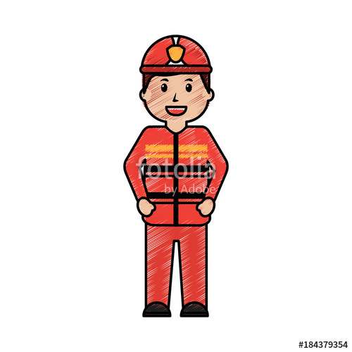500x500 Standing Happy Firefighter Worker With Uniform And Helmet Vector