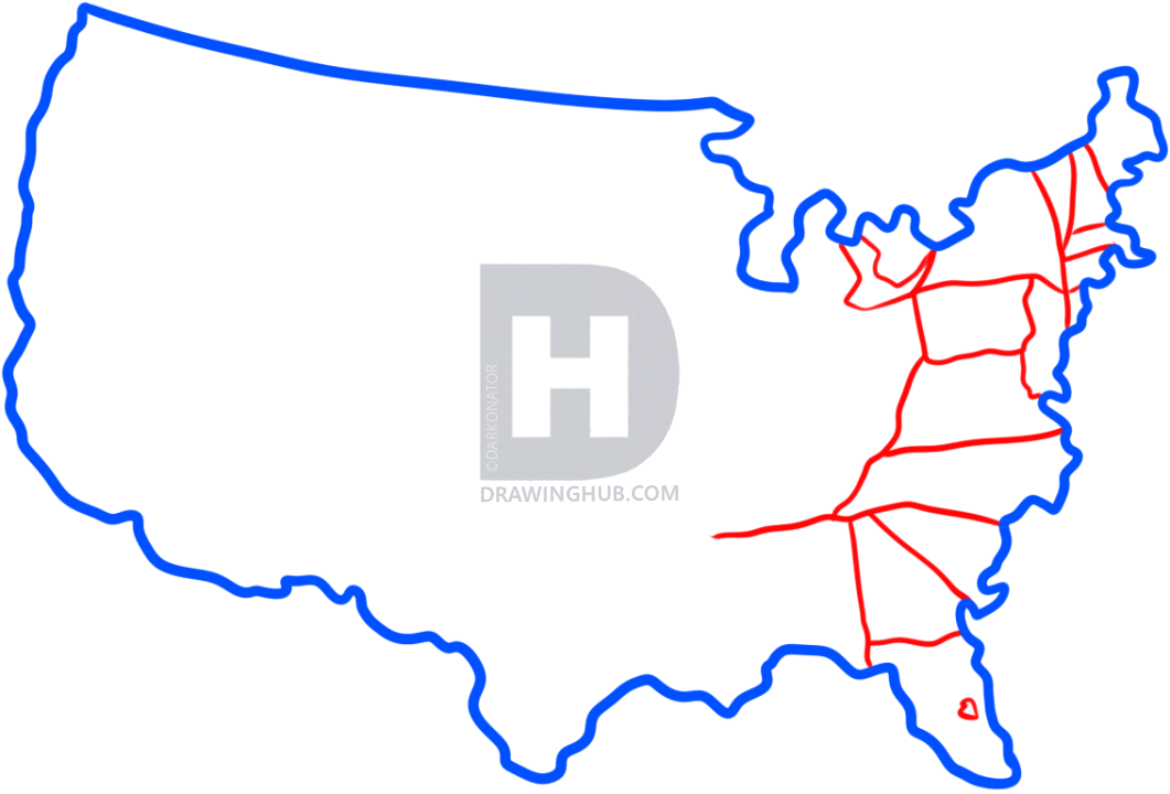 1061x720 How To Draw The United States, Step