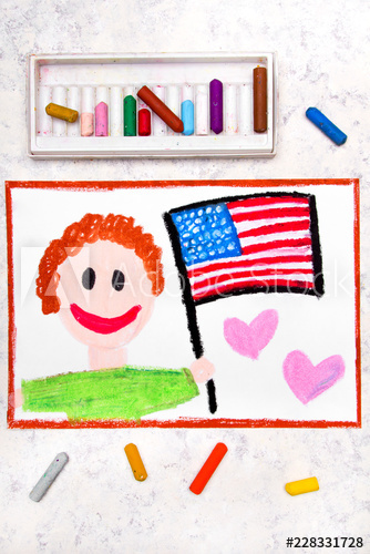 334x500 Colorful Drawing Happy Man Holding American Flag Flag