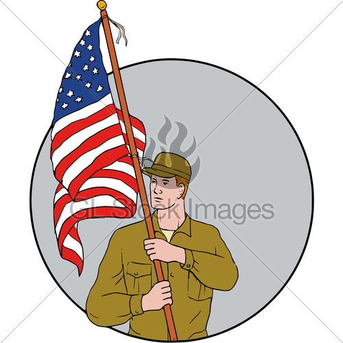 500x500 American Soldier Holding Usa Flag Circle Drawing Gl Stock Images