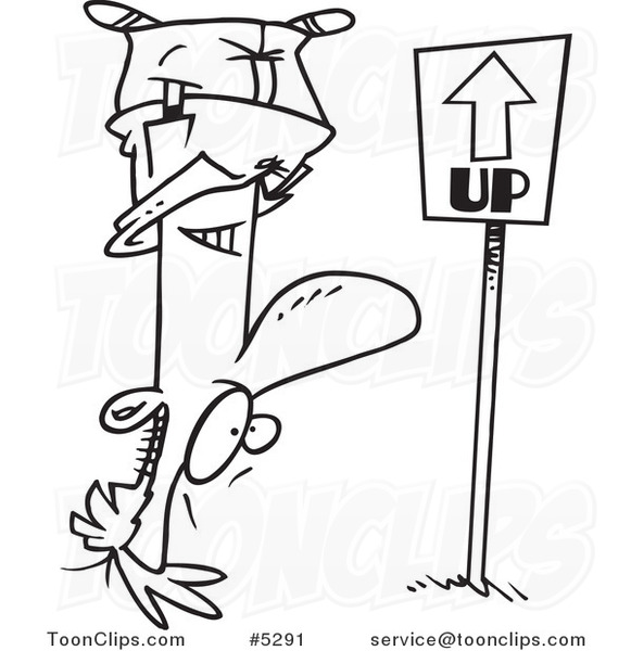 581x600 Cartoon Black And White Line Drawing Of A Reversed Guy Upside Down