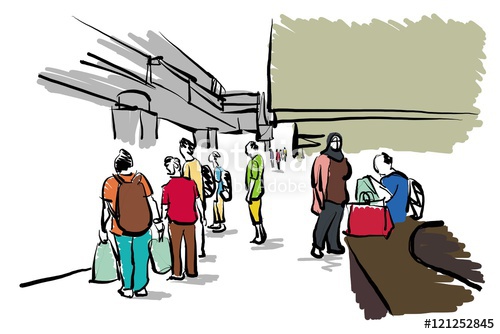 500x334 Group Of People Walking In Urban Scene Free Hand Sketch Stock