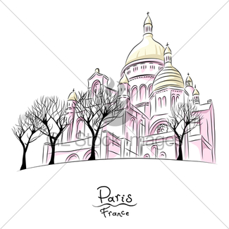 325x325 Vector Sketch Of Cityscape With Moulin Rouge In Paris Gl Stock