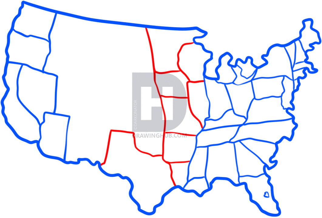 1061x720 How To Draw The United States, Step