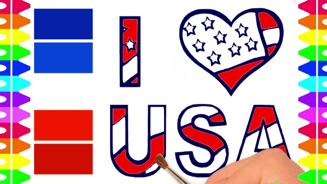 1280x720 Usa Drawing And Coloring Page, Drawing American Flag And Map