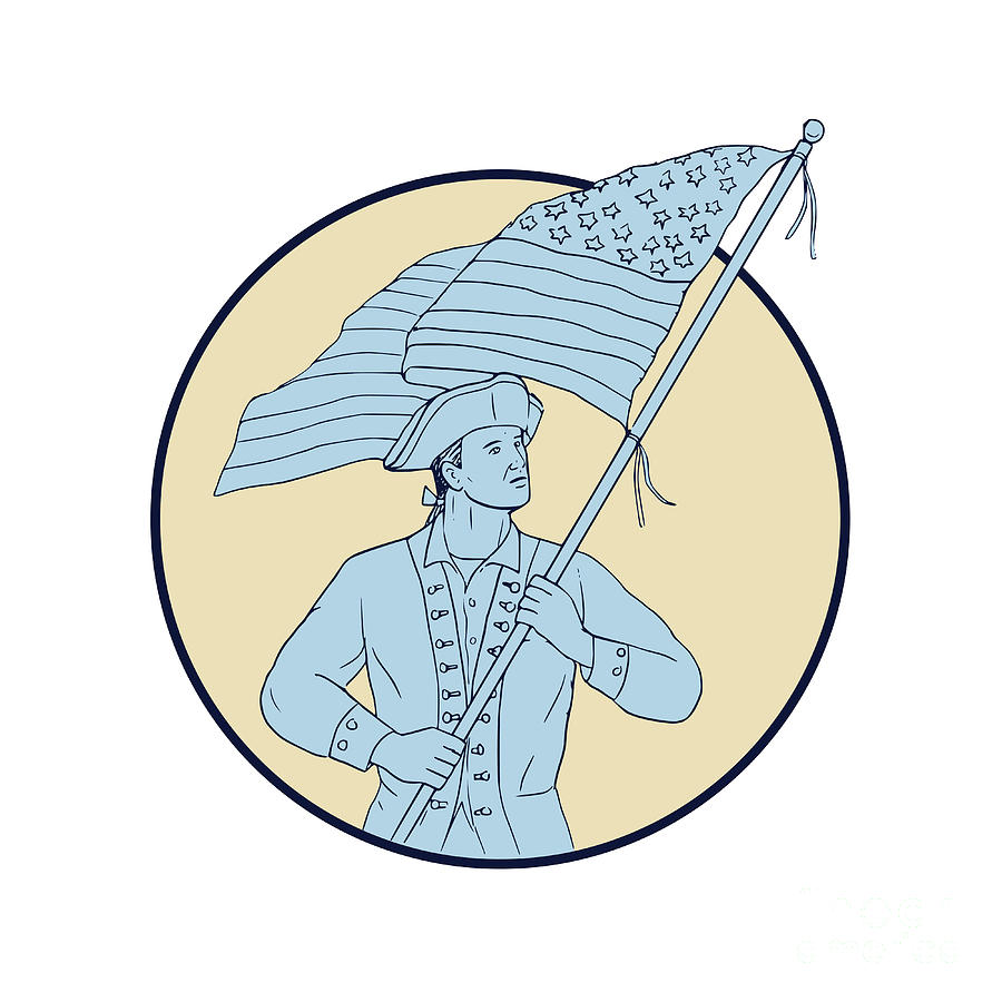 900x900 American Patriot Waving Usa Flag Circle Drawing Digital Art