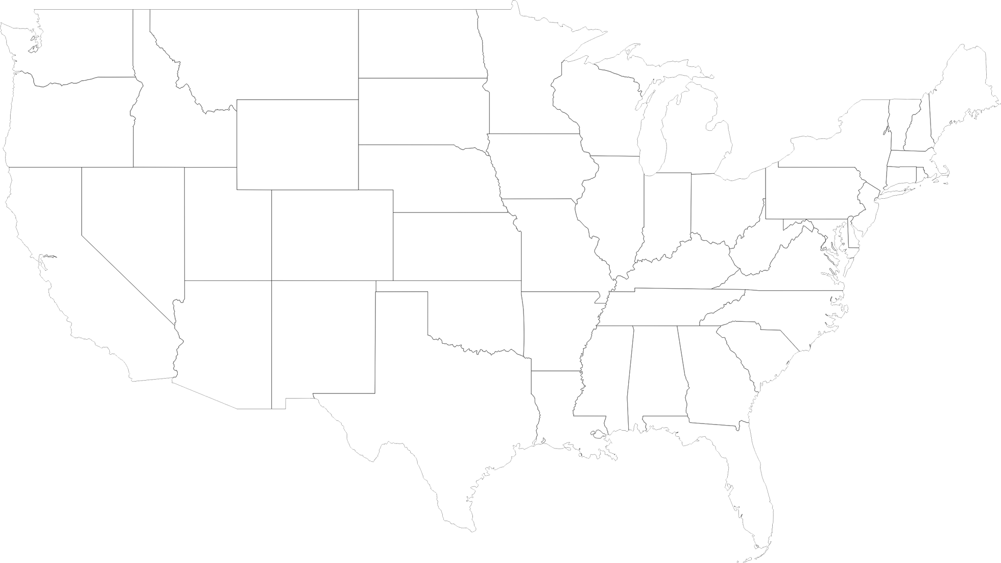 1960x1102 Map Of Usa Black And White Png, Picture