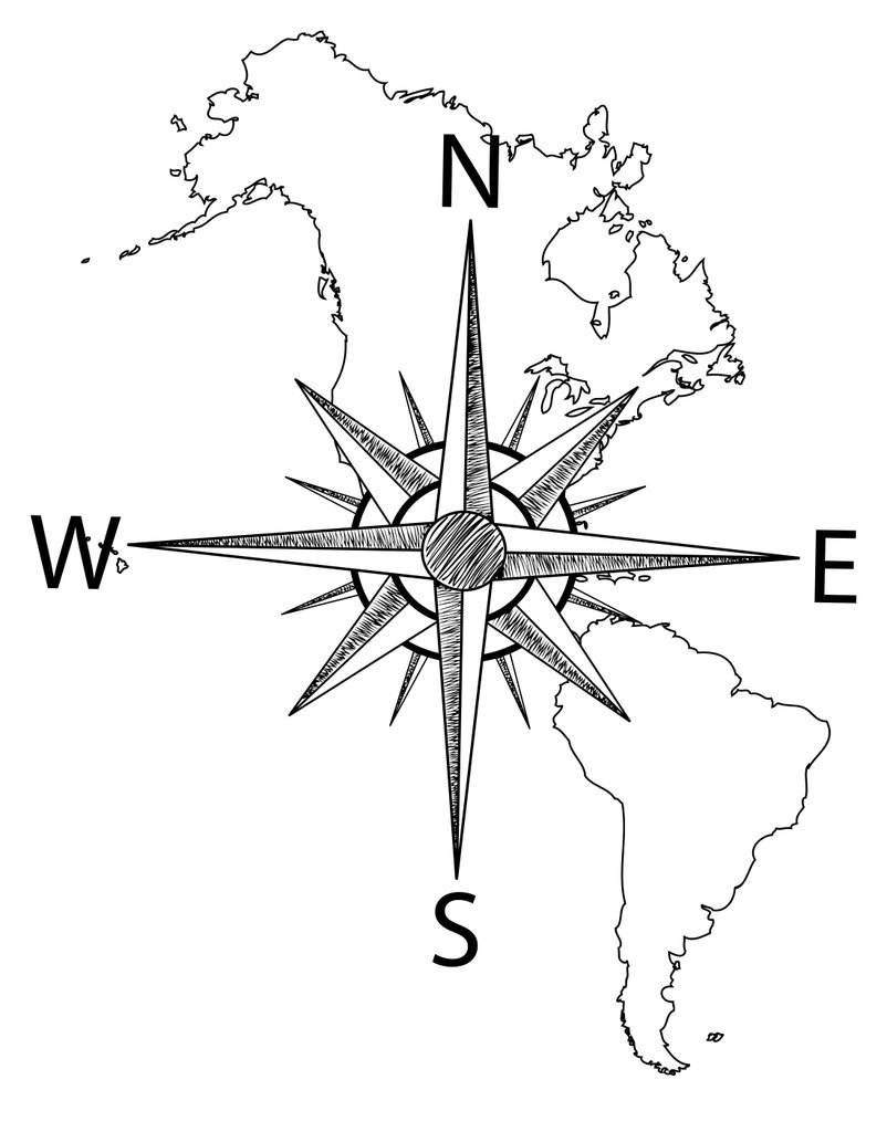 802x1024 Nautical Map Of North South America W Compass Vinyl Wall Decal