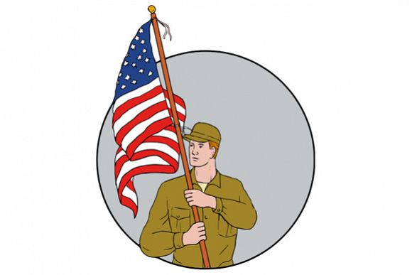 580x387 American Soldier Holding Usa Flag Circle Drawing
