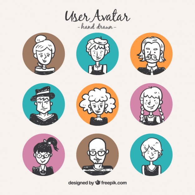 626x626 Hand Draw User Avatars With Colored Circles Vector Free Download