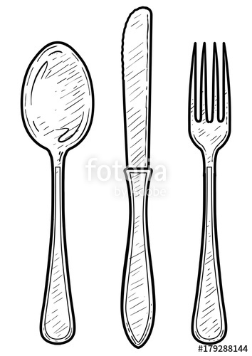 354x500 Fork, Spoon, Knife Illustration, Drawing, Engraving, Ink, Line Art