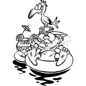 300x300 Cartoon Guy Floating On Rubber Tube Vacation Black And White