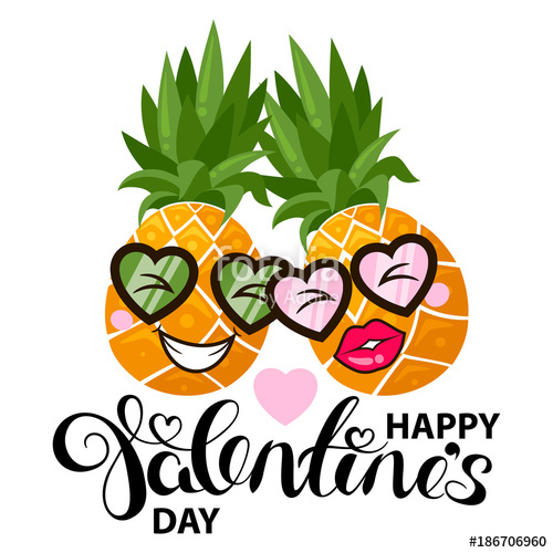 500x500 Happy Valentines Day Card With Pineapple And Heart Hand Drawing