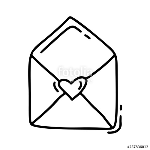500x500 Vector Monoline Envelope Valentines Day Hand Drawn Icon Heart