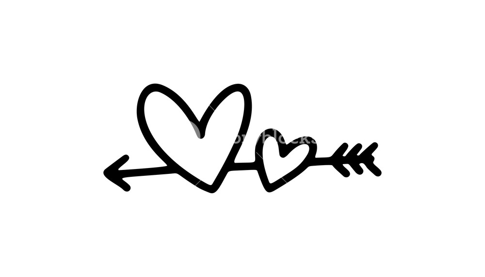 1000x572 Monoline Arrow With Two Hearts Valentines Day Hand Drawn Icon
