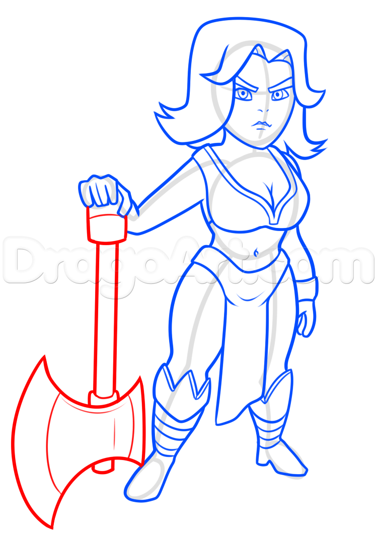 749x1063 How To Draw Valkyrie From Clash Of Clans, Step