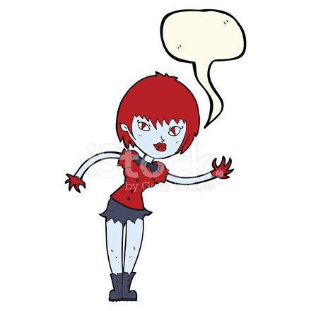 440x440 Cartoon Vampire Girl Welcoming With Speech Bubble Stock Vector