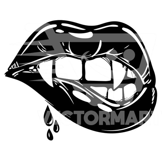 570x570 Vampire Biting Lips Pdf Vector Image Perfect For Etsy
