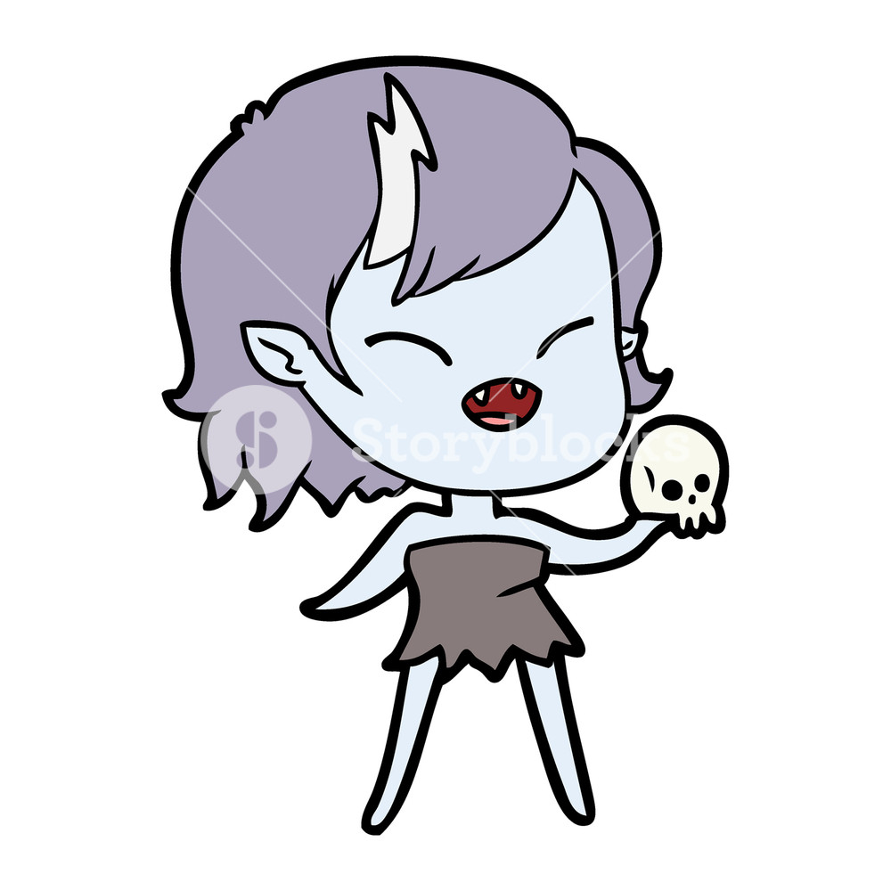 1000x1000 Cartoon Laughing Vampire Girl With Skull Royalty Free Stock Image