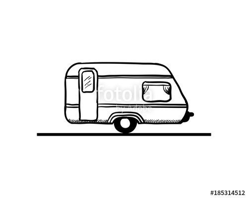 500x400 Line Art Van Foods On The Road Hand Drawing Logo Vector Stock