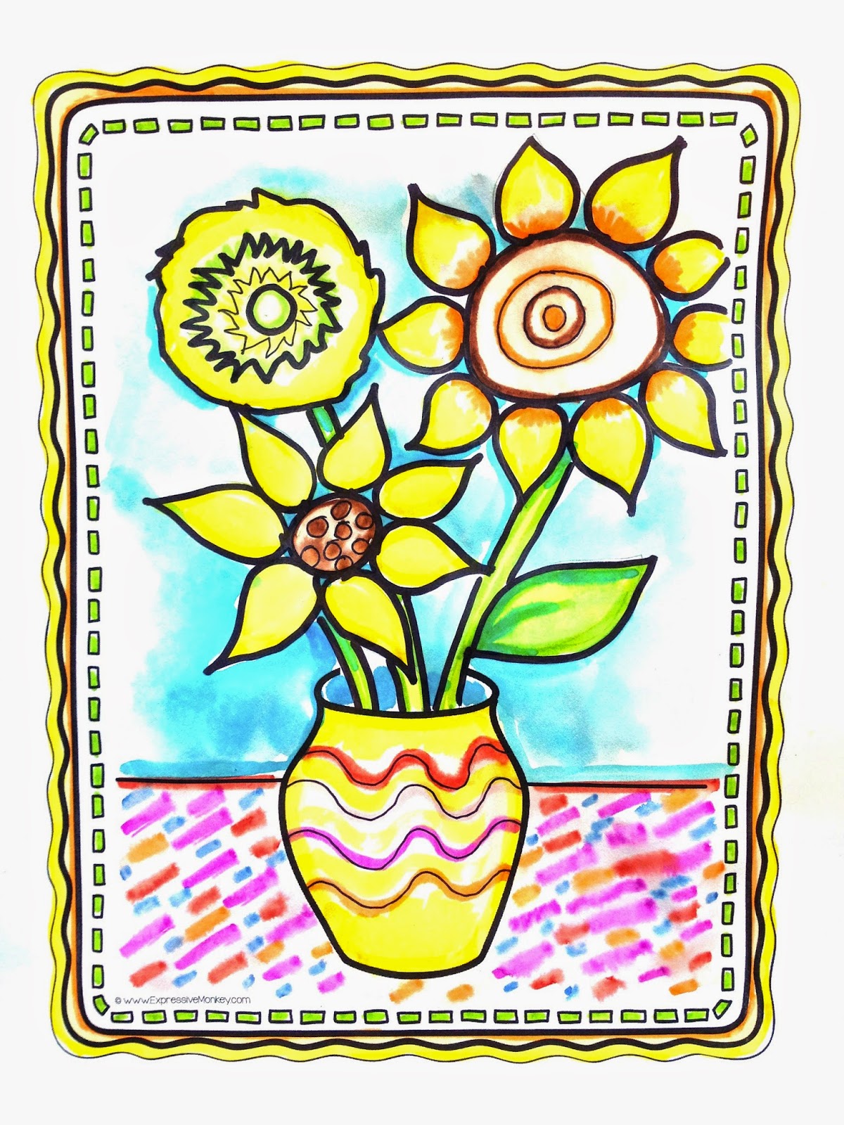 1200x1600 Using Markers, Water And Watercolors On Sunflowers Expressive