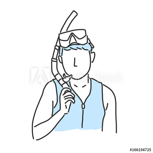 500x500 Summer Sports Scuba Diving In Variety Poses Hand Drawn Line