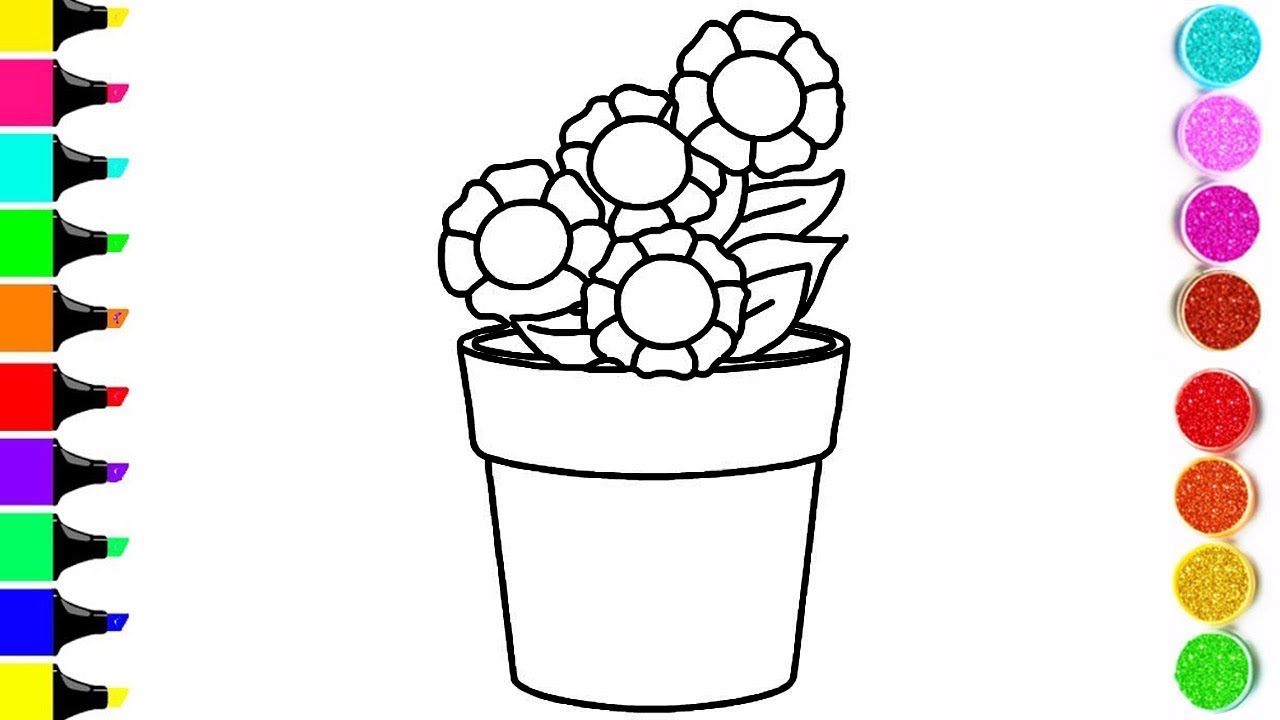 1280x720 Drawing And Coloring Flower Vase !! Flower Coloring Videos
