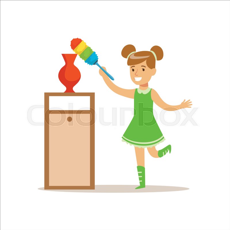 800x800 Girl Wiping The Dust From Vase With Stock Vector Colourbox