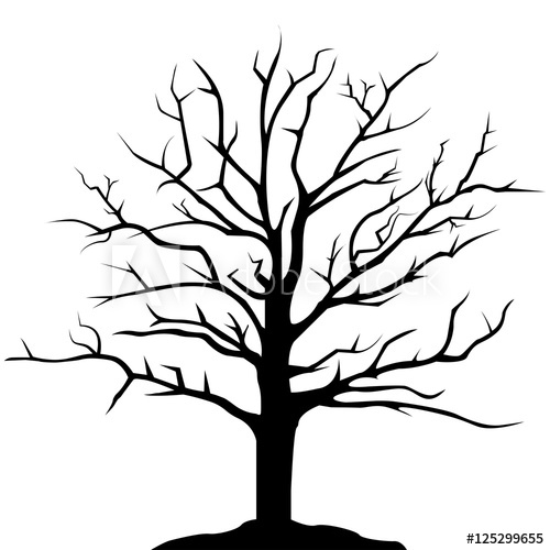 500x500 Simple Drawing Tree Silhouette, Isolated Illustration On White