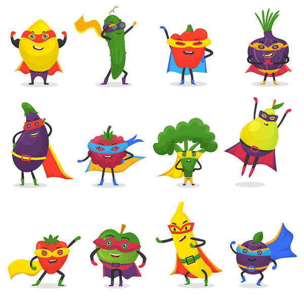 600x600 Superhero Fruits Vector Fruity Cartoon Character Of Super Hero
