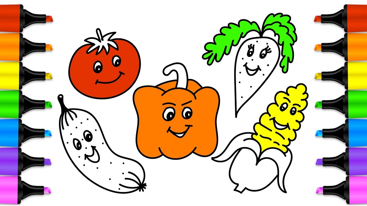 1280x720 How To Draw Vegetables Drawing And Coloring Cute Vegetables