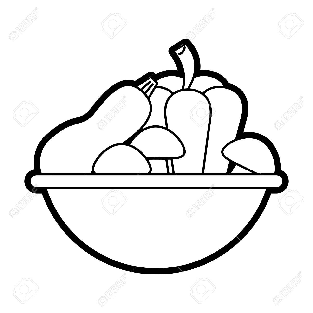 1300x1300 Uncolored Pictures Flat Line Vegetables Bowl Over White Background