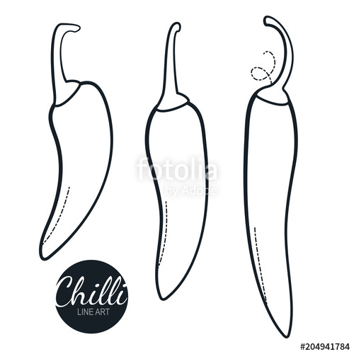 500x500 Chilli Pepper Linear Graphic Design Black And White Image