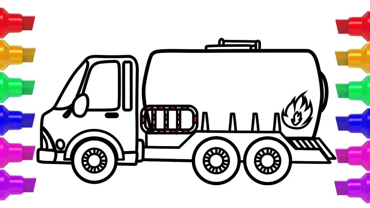 1280x720 Oil Truck Drawing And Coloring For Kids