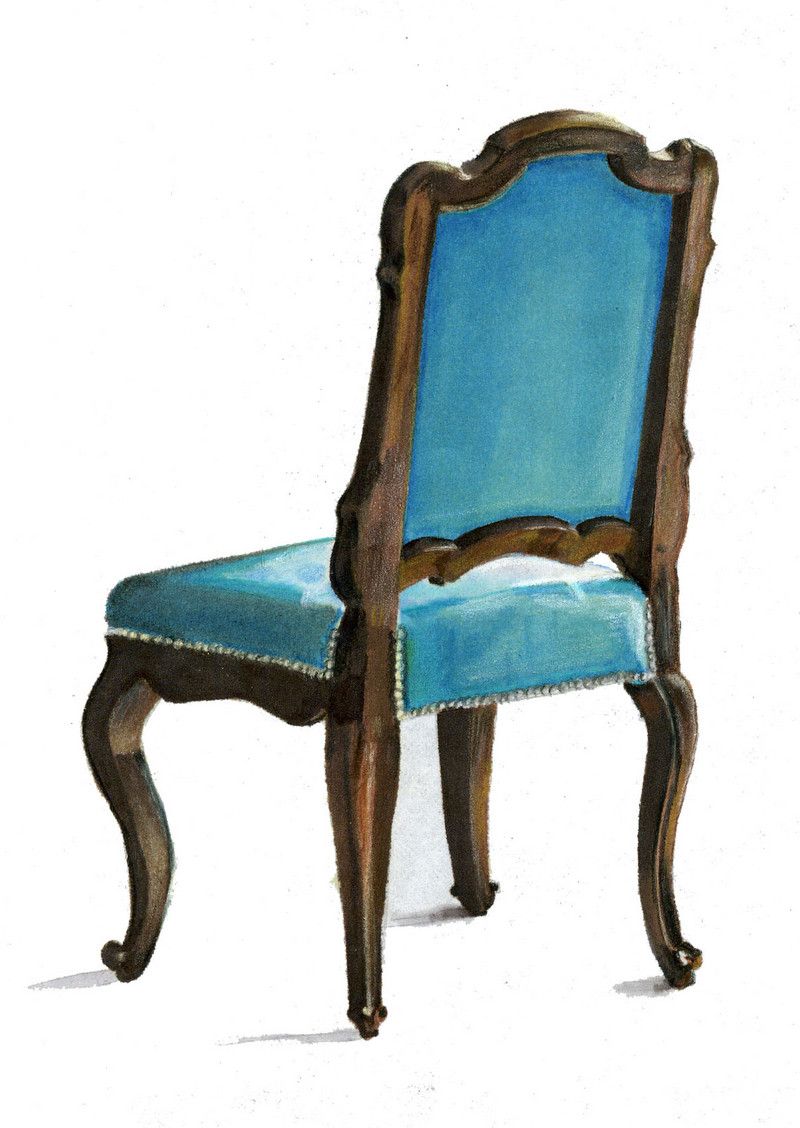 800x1128 velvet and wood chair prismacolor marker on marker paper