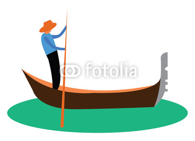 400x289 a man propelling a small narrow boat known as gondola vector color
