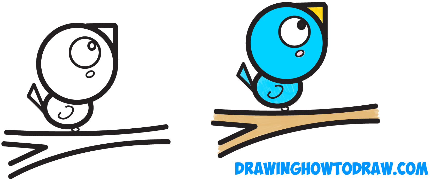 1676x693 Very Easy Drawing For Kids And How To Draw A Bird On A Branch Easy