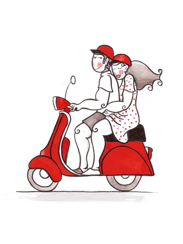 600x800 vespa couple illustration